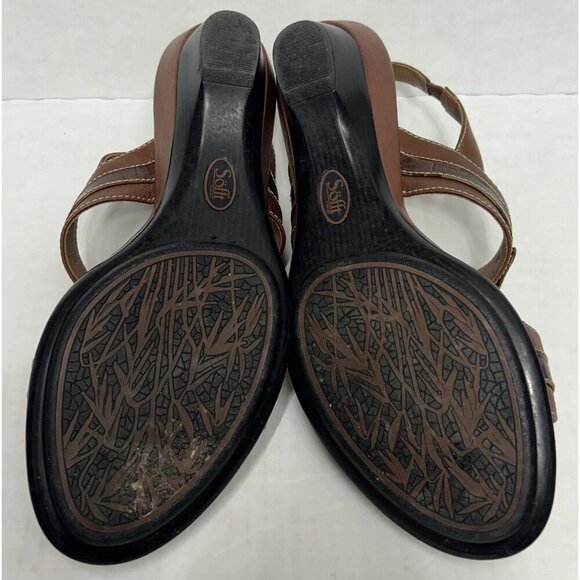 Sofft Brown Leather Slingback Ankle Strap Wedge Peep Toe Sandal Shoe 7.5W Wide - Picture 7 of 7